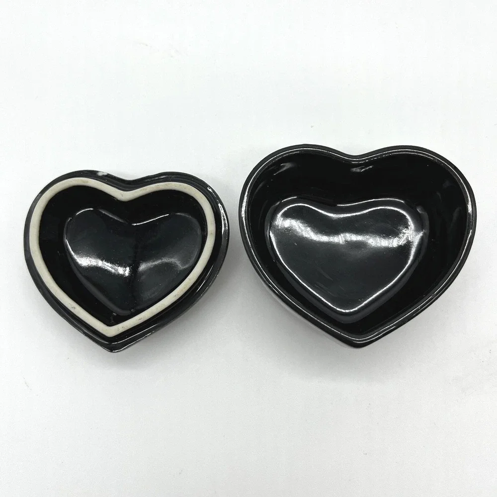 Otagiri Tavistock Floral Garden Heart Trinket Box Black Pink Roses Hinged Lid‎